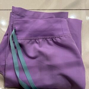 Figs Highwaisted Livingston Lavender Pants with Aqua Drawstring